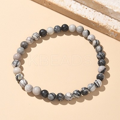 Natural Netstone Bead Stretch Bracelets BJEW-K212-A-021-1