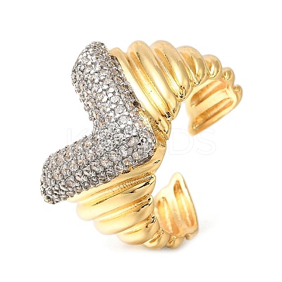 Rack Plating Brass Micro Pave Cubic Zirconia Open Cuff Rings for Women RJEW-M022-13G-1