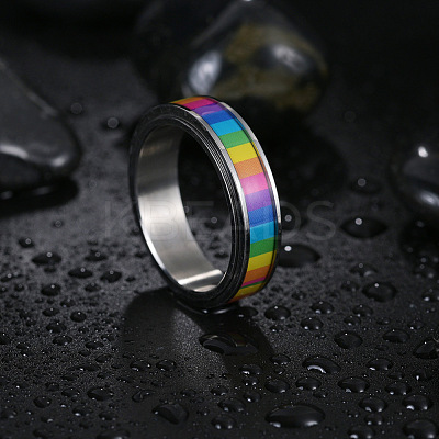 Rainbow Color Pride Flag Enamel Rectangle Rotating Ring RABO-PW0001-038D-1