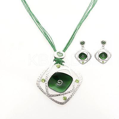 Rhombus Alloy Enamel Stud Earrings & Pendant Necklaces Sets FS-WGC3B96-02-1
