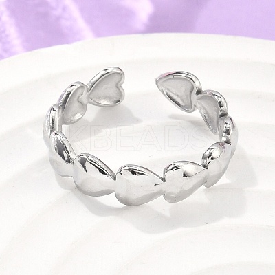 Non-Tarnish 304 Stainless Steel Heart Wrap Open Cuff Ring for Women RJEW-C045-18P-1