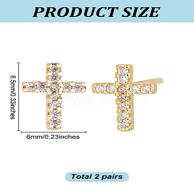 2 Pairs Brass Micro Pave Clear Cubic Zirconia Stud Earrings for Women EJEW-LP0001-57G-1