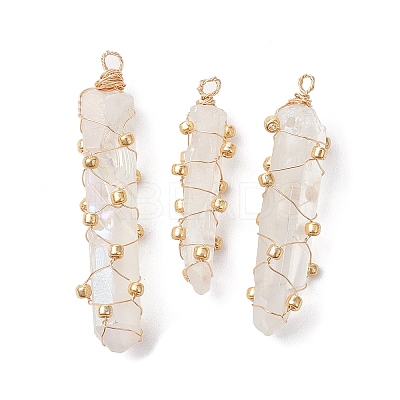 Copper Wired Electroplated Natural Quartz Crystal Pendants PALLOY-JF02626-01-1