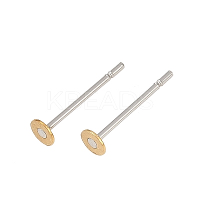 304 Stainless Steel Stud Earring Settings with Flat Round Brass Head STAS-R073-01-1