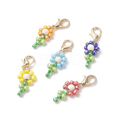 Sunflower Seed Glass Beads & Synthetic Turquoise Pendant Decoration HJEW-JM00729-S-1