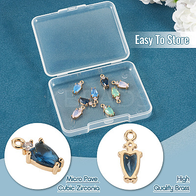 8Pcs 4 Colors Brass Micro Pave Cubic Zirconia Pendants KK-TA0002-18-1