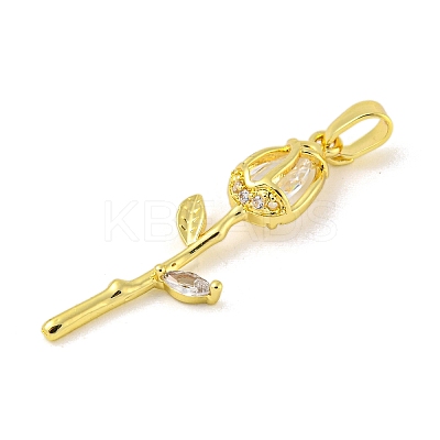Rose Flower for Valentine's Day Real 18K Gold Plated Rack Plating Brass Micro Pave Cubic Zirconia Pendants KK-R153-01B-G-1