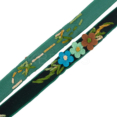 Velvet Handmade Flower Embroidered Lace Ribbons SRIB-WH0011-077B-1