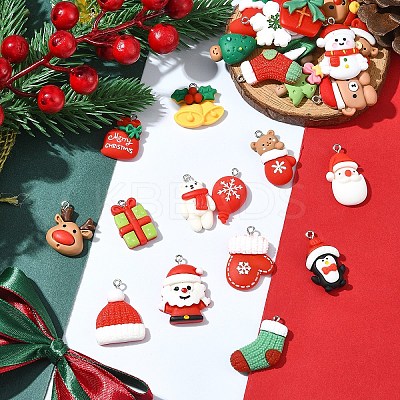 26Pcs 26 Styles Christmas Theme Opaque Resin Pendants RESI-FS0001-74-1