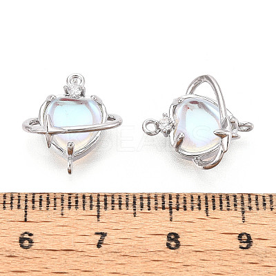 Brass Pave Clear AB Glass Cubic Zirconia Heart Planet with Star Connector Charms KK-N267-04G-1
