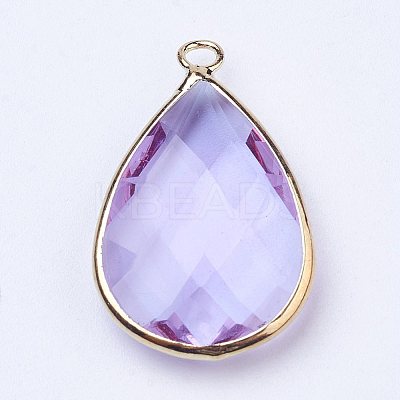 Golden Tone Brass Glass Teardrop Pendants LS-GLAA-M006-A-14G-1