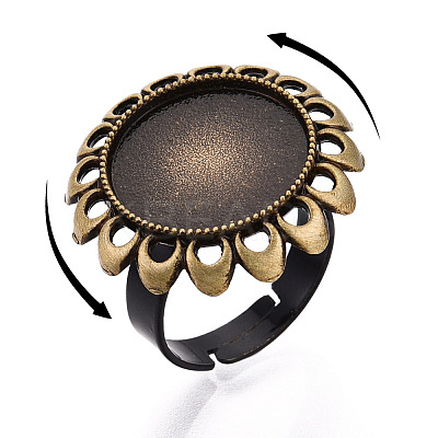 Adjustable Flower Alloy & Iron Bezel Cup Ring Base with Rotatable Tray MAK-T012-08AB-1