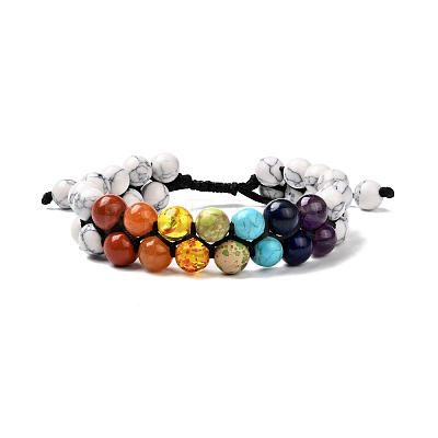 Round Synthetic Howlite & Mixed Stone Braided Bead Bracelet for Girl Wome X1-BJEW-JB06961-02-1