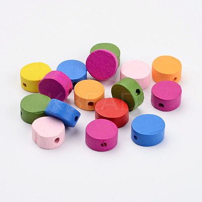Mixed Color Flat Round Natural Wood Beads X-TB236Y-1