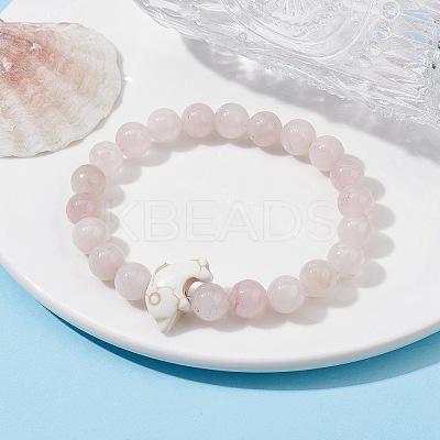 Natural Rose Quartz & Synthetic Turquoise Dolphin Beaded Stretch Bracelets BJEW-JB09830-02-1
