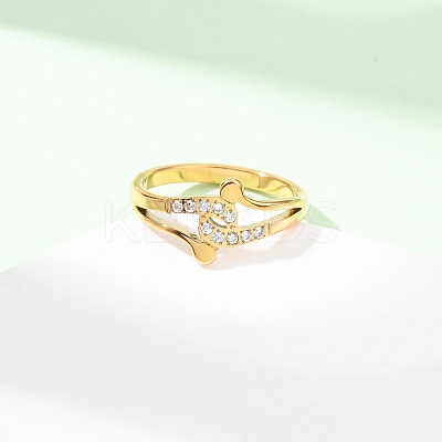 304 Stainless Steel Clear Cubic Zirconia Finger Rings for Women RJEW-Z115-01G-1