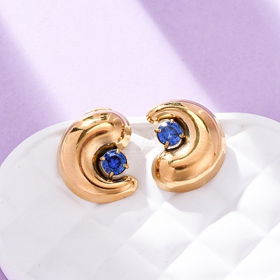 304 Stainless Steel Micro Pave Cubic Zirconia Stud Earrings EJEW-B138-01G-1