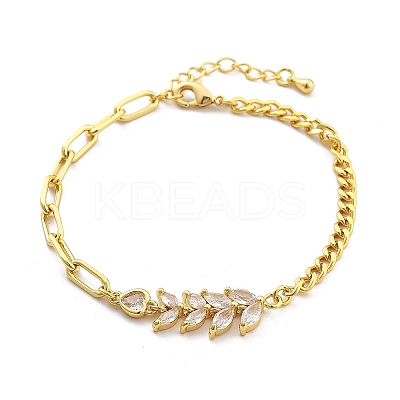 Brass Micro Pave Clear Cubic Zirconia Link Bracelets BJEW-U020-10G-1
