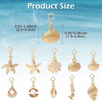 10Pcs 10 Styles Ocean Theme Alloy with Plastic Pearl European Dangle Charms PALLOY-YW00089-1