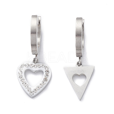 3 Pair 3 Style Crystal Rhinestone Clover & Lock & Key & Triangle & Flat Round & Heart Asymmetrical Earrings EJEW-B020-01P-1