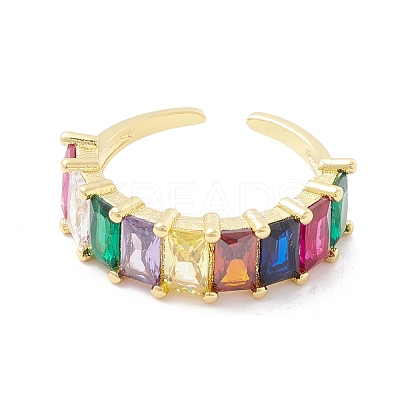 Colorful Cubic Zircon Rectangle Open Cuff Ring RJEW-B037-02G-1