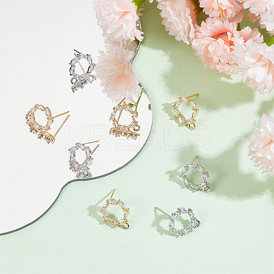 8Pcs 2 Colors Donut Shape Brass Cubic Zirconia Stud Earring Findings AJEW-GO0001-47-1