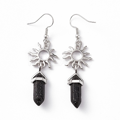 Natural Lava Rock Bullet with Sun Dangle Earrings EJEW-I276-01P-07-1