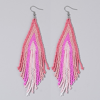 Handmade Glass Seed Beads Tassel Dangle Earrings EN2812-8-1