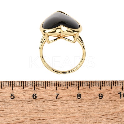 Heart Natural Obsidian Finger Rings RJEW-M076-03G-10-1