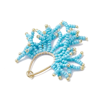Glass Seed Beaded Imitation Coral Pendants PALLOY-MZ00938-02-1
