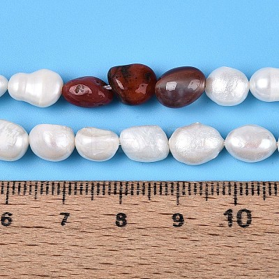 Natural Red Agate Nuggets & Natural Cultured Freshwater Pearl Beads Strands PEAR-N023-01A-02-1
