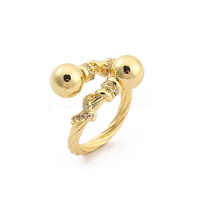 Rack Plating Brass Micro Pave Clear Cubic Zirconia Open Cuff Finger Rings for Women RJEW-M028-99G-1