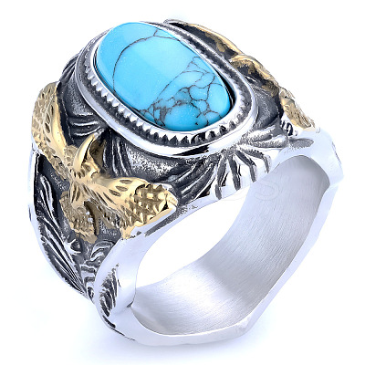 304 Stainless Steel and Synthetic Turquoise Finger Rings for Men FS-WGEFF67-09-1