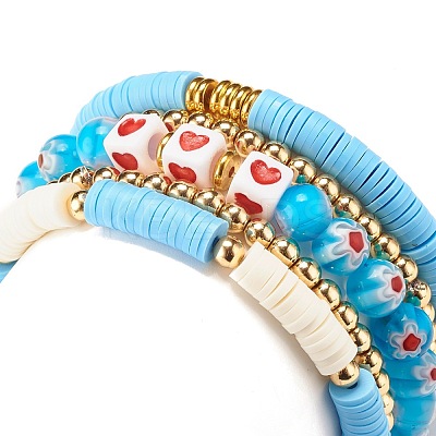 5Pcs 5 Style Polymer Clay Heishi Beaded Stretch Bracelets Set BJEW-JB07532-02-1