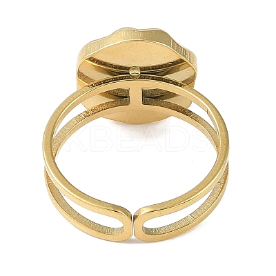 Ion Plating(IP) 304 Stainless Steel Enamel Flat Round with Heart Cuff Finger Rings X-RJEW-L107-073G-01-1