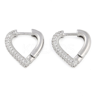 Brass Pave Clear Cubic Zirconia Hoop Earrings for Women EJEW-S225-11P-02-1