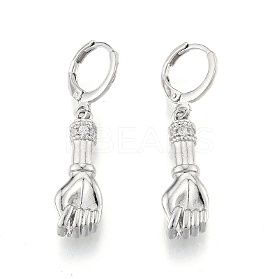 Brass Hand Palm Dangle Leverback Earrings for Women EJEW-N012-106P-1