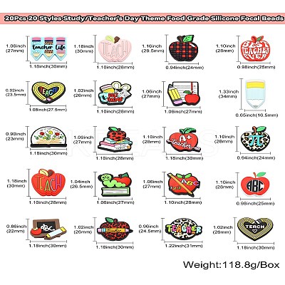20Pcs 20 Styles Study/Teacher's Day Theme Food Grade Silicone Focal Beads SIL-CJ0001-41-1