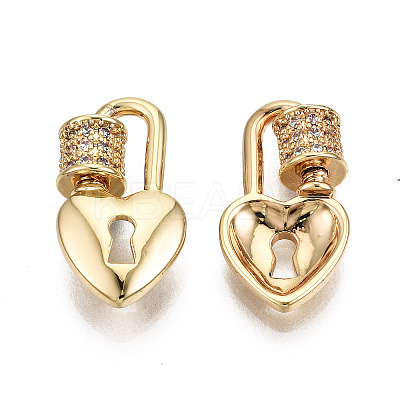 Brass Micro Pave Clear Cubic Zirconia Screw Carabiner Lock Charms KK-T056-94G-NF-1