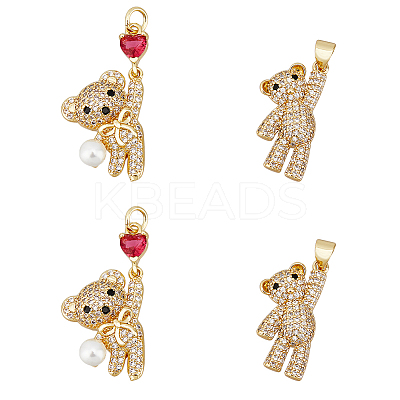4Pcs 2 Style Brass Micro Pave Cubic Zirconia Charms KK-HY0003-14-1