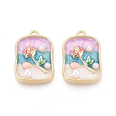 Rack Plating Alloy Enamel and ABS Imitation Pearl Pendants ENAM-T024-85A-G-1