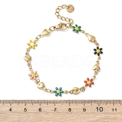 Flower & Heart 304 Stainless Steel Link Bracelets for Women BJEW-F524-06A-G-1