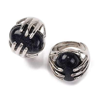 Oval Synthetic Blue Goldstone Finger Ring G-Q184-06H-P-1