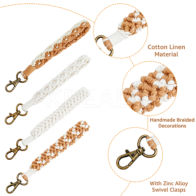 4Pcs 4 Style Cotton Linen Handmade Braided Wrist Lanyard Pendant Decorations KEYC-FH0001-35-1