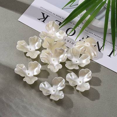 3-Petal Flower ABS Plastic Imitation Pearl Bead Caps OACR-R016-05-1