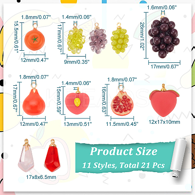 21Pcs 11 Styles Resin Imitation Fruit Pendants RESI-NB0001-98-1