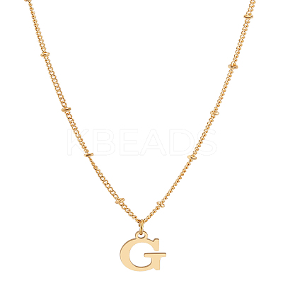 1Pc Brass Chain & 304 Stainless Steel Letter Pendant Necklaces NJEW-LP0001-35G-G-1