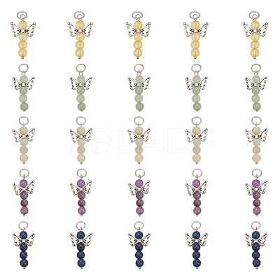 25Pcs 5 Styles Natural Green Aventurine & Lapis Lazuli & Red Aventurine & Citrine & Amethyst Pendants PALLOY-HY00024-1