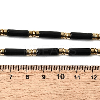 Natural Black Onyx(Dyed & Heated) & Synthetic Non-magnetic Hematite Column Beaded Necklaces with 304 Stainless Steel End Chains NJEW-K301-01A-1