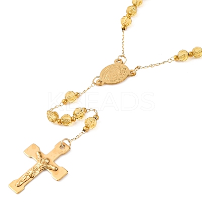 Ion Plating(IP) Crucifix Cross 304 Stainless Steel Rosary Bead Necklaces NJEW-M075-03G-06-1